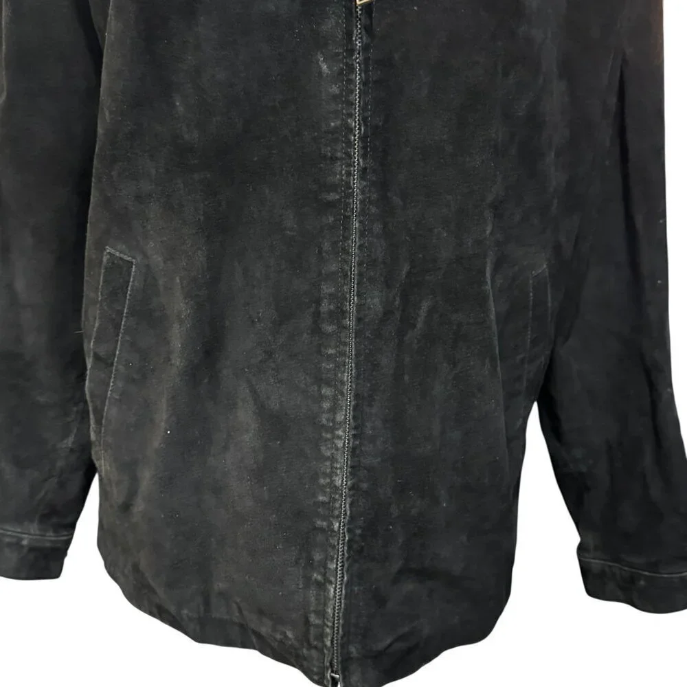 Crazy Horse Black Suede Leather Jacket Men’s Size Small Vintage Zip Front Minima